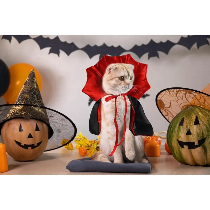 Halloween Vampire Cloak Costume Adjustable Red Black Pet Cape Costume Clothes, Halloween Pet Accessories Costumes Outfit Decor Cowl for Small Cats Dogs Halloween Party Pet