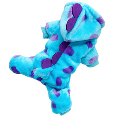 Dinosaur Flannel Pet Costume Soft Warm Four-Leg Jumpsuit for Dogs & Cats Cute Cosplay Outfit for Christmas New Year'S Party Button Closure Windproof Comfortable Green Fleece with 3D Spikes