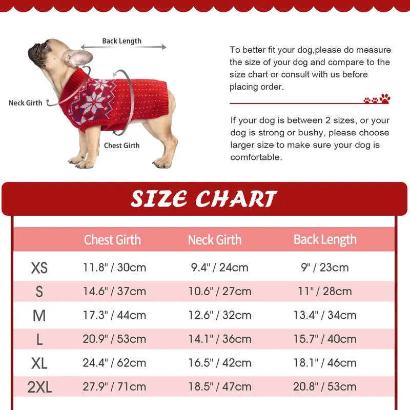 Kuoser Dog Cat Sweater, Holiday Christmas Snowflake Pet Warm Knitwear Dog Sweater Soft Puppy Clothing Dog Winter Coat, Dog Turtleneck Cold Weather Outfit Pullover for Small Medium Dogs Cats