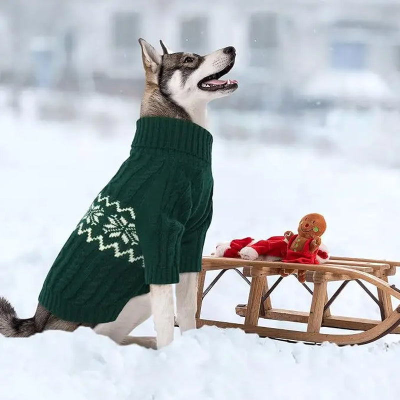 Kuoser Acrylic Nylon Pullover Dog Sweater - Multi-Size Pullover Coat for Large Dogs, Warm Cable Knit with Ribbed Cuffs, Secure Fit Christmas Winter Pet Apparel for Labrador Beagle (Green, Red)