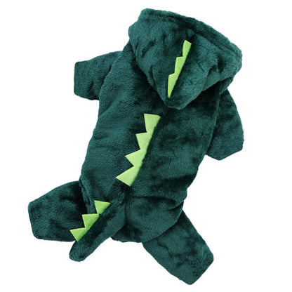Dinosaur Flannel Pet Costume Soft Warm Four-Leg Jumpsuit for Dogs & Cats Cute Cosplay Outfit for Christmas New Year'S Party Button Closure Windproof Comfortable Green Fleece with 3D Spikes