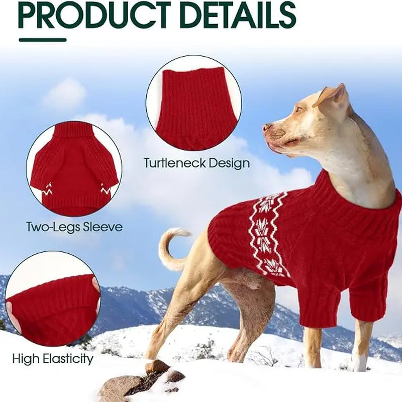 Kuoser Acrylic Nylon Pullover Dog Sweater - Multi-Size Pullover Coat for Large Dogs, Warm Cable Knit with Ribbed Cuffs, Secure Fit Christmas Winter Pet Apparel for Labrador Beagle (Green, Red)