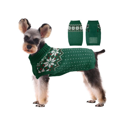 Kuoser Dog Cat Sweater, Holiday Christmas Snowflake Pet Warm Knitwear Dog Sweater Soft Puppy Clothing Dog Winter Coat, Dog Turtleneck Cold Weather Outfit Pullover for Small Medium Dogs Cats