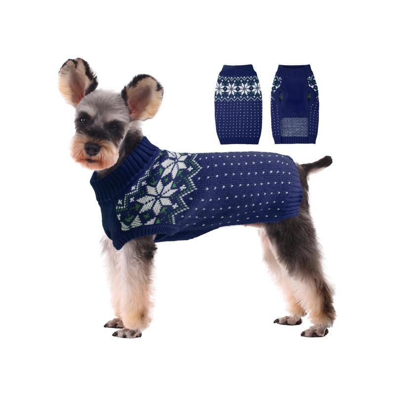Kuoser Dog Cat Sweater, Holiday Christmas Snowflake Pet Warm Knitwear Dog Sweater Soft Puppy Clothing Dog Winter Coat, Dog Turtleneck Cold Weather Outfit Pullover for Small Medium Dogs Cats