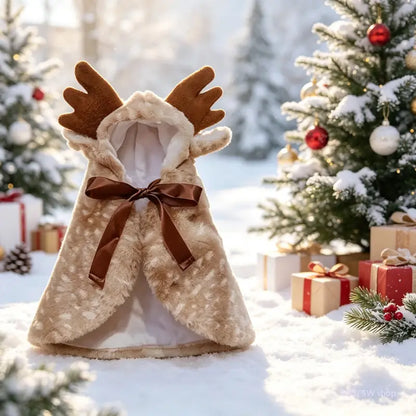 Weight-Based 1-Piece Reindeer Christmas Pet Costume, Soft Plush Winter Hoodie with Antlers, Cozy Warm Dog Coat for Small Dogs-Cats, Holiday Party Dress-Up Photo Props (Sports & Outdoor Clothing), One Piece
