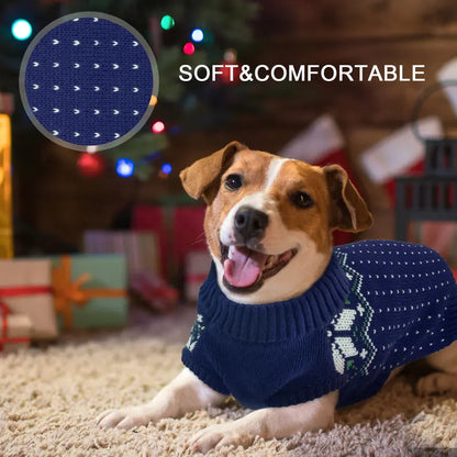 Kuoser Dog Cat Sweater, Holiday Christmas Snowflake Pet Warm Knitwear Dog Sweater Soft Puppy Clothing Dog Winter Coat, Dog Turtleneck Cold Weather Outfit Pullover for Small Medium Dogs Cats
