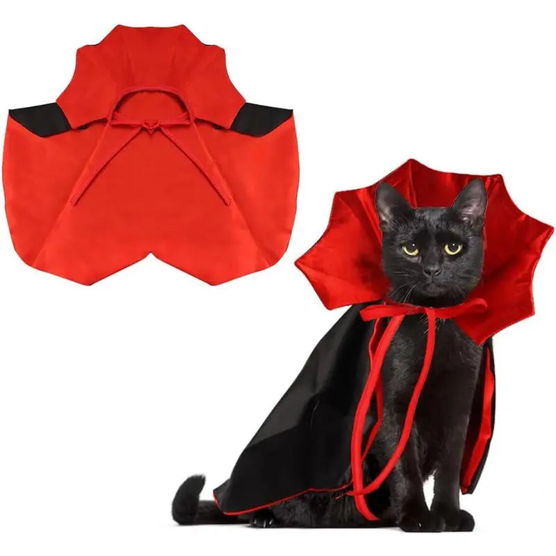 Halloween Vampire Cloak Costume Adjustable Red Black Pet Cape Costume Clothes, Halloween Pet Accessories Costumes Outfit Decor Cowl for Small Cats Dogs Halloween Party Pet