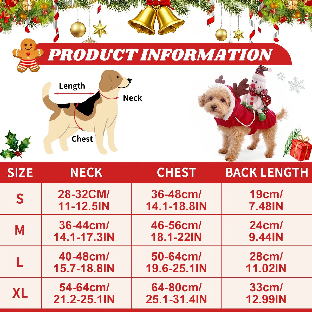Winter Adjustable Christmas Dog Costume, Reindeer Design Pet, Thickened Warm Clothes for Medium Large Dogs, Festive Holiday Apparel for Poodle