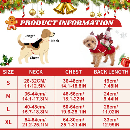 Winter Adjustable Christmas Dog Costume, Reindeer Design Pet, Thickened Warm Clothes for Medium Large Dogs, Festive Holiday Apparel for Poodle