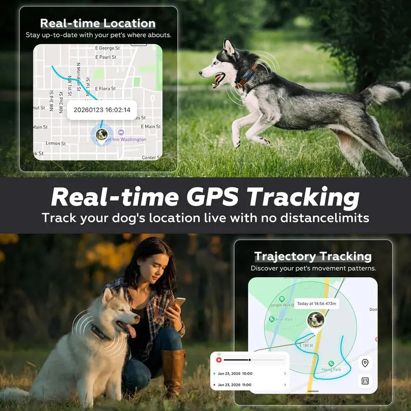 Dogs Never Get Lost.Global GPS Smart & Electric Fence for Dog,Dbdd, IP67 Waterproof AI Collar, Outdoor GPS Fence System. Mood Recognition, Health Monitoring, Built-In Bell Locator and Anti-Lost Function，Tracker Training Collar for Pet，#Dealsforyoudays