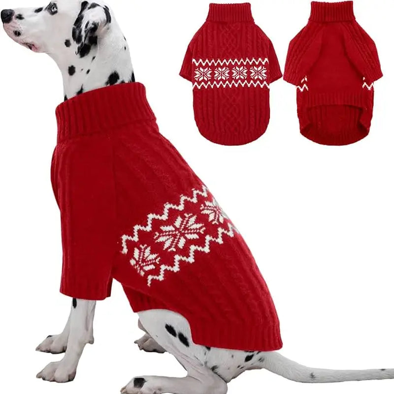 Kuoser Acrylic Nylon Pullover Dog Sweater - Multi-Size Pullover Coat for Large Dogs, Warm Cable Knit with Ribbed Cuffs, Secure Fit Christmas Winter Pet Apparel for Labrador Beagle (Green, Red)