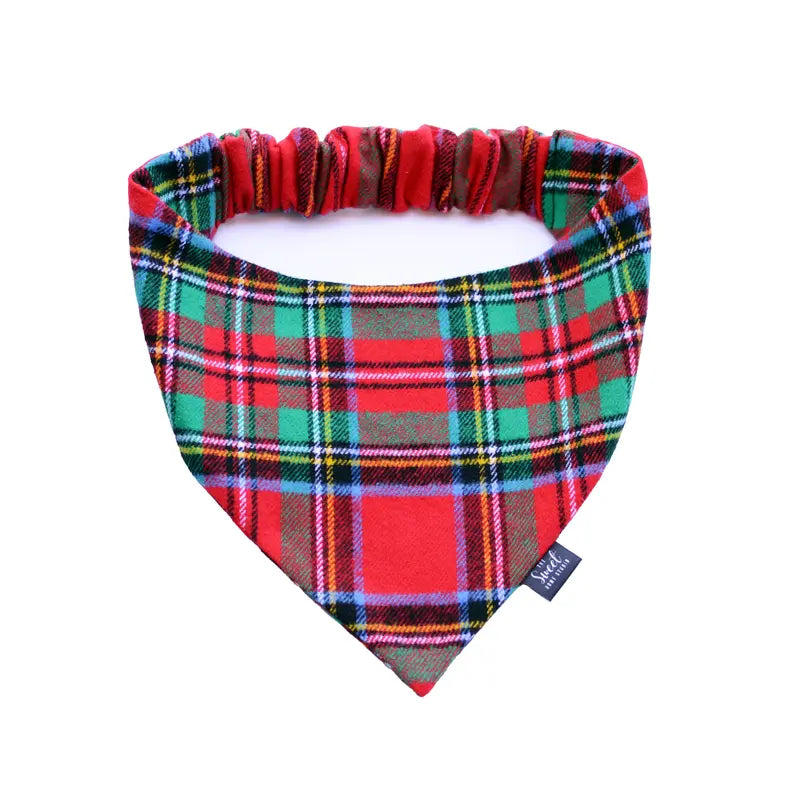 Plaid Scrunchie Dog Bandana, Handmade Stretchy Elastic Pet Bandana, Double Layer Durable Cotton Flannel Bandana for Small, Medium and Large Dogs, Gift for Dog, Made in the USA