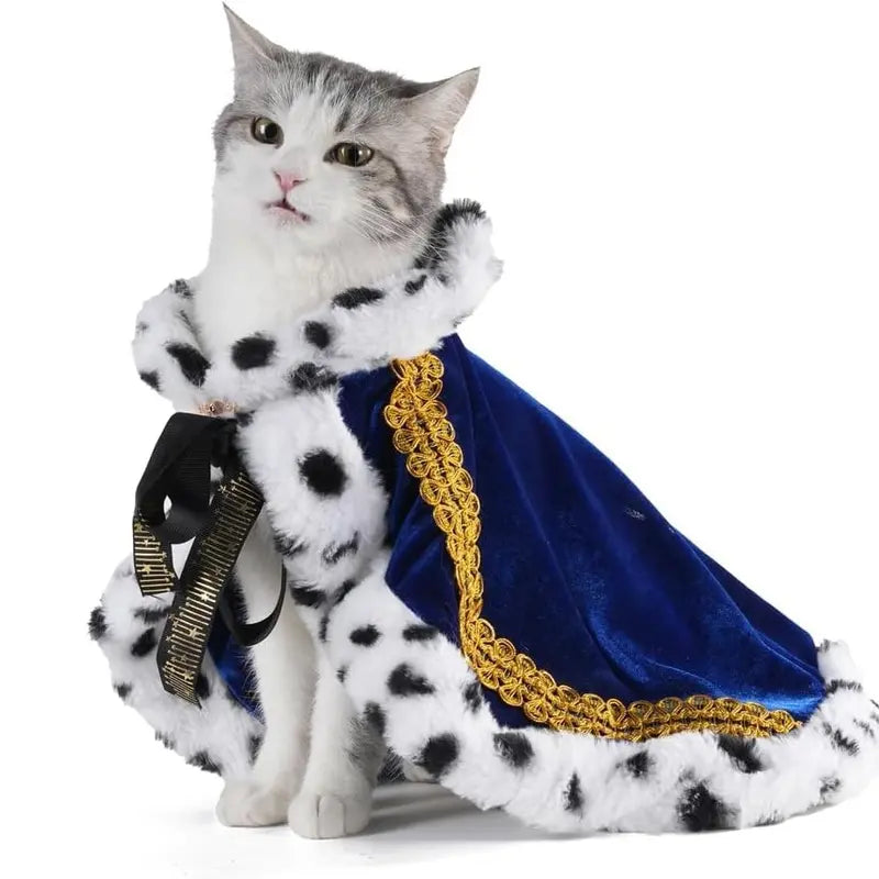 Royal Velvet Pet Cloak with Fur Trim for Cats & Dogs, Blue, S
