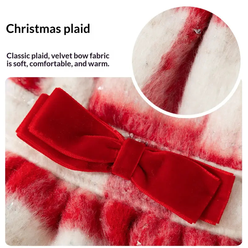 Hipidog Small-Sized Dog 2-Piece Plaid Fleece-Lined Cotton Dress Set - Drop Red 2-Piece Set with Cute Bow, Christmas Look, Warmth Boost Cozy Pet Clothing