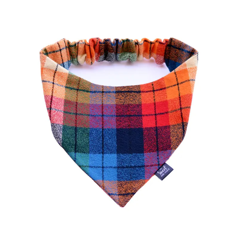 Plaid Scrunchie Dog Bandana, Handmade Stretchy Elastic Pet Bandana, Double Layer Durable Cotton Flannel Bandana for Small, Medium and Large Dogs, Gift for Dog, Made in the USA