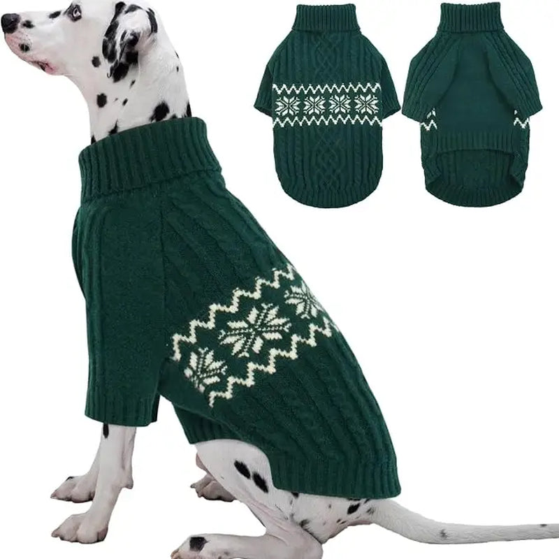 Kuoser Acrylic Nylon Pullover Dog Sweater - Multi-Size Pullover Coat for Large Dogs, Warm Cable Knit with Ribbed Cuffs, Secure Fit Christmas Winter Pet Apparel for Labrador Beagle (Green, Red)