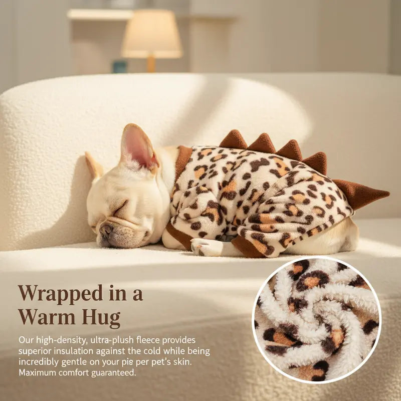 Dinosaur Flannel Pet Costume Soft Warm Four-Leg Jumpsuit for Dogs & Cats Cute Cosplay Outfit for Christmas New Year'S Party Button Closure Windproof Comfortable Green Fleece with 3D Spikes