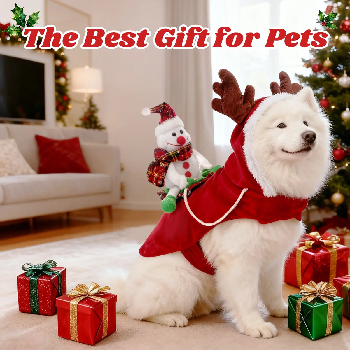 Winter Adjustable Christmas Dog Costume, Reindeer Design Pet, Thickened Warm Clothes for Medium Large Dogs, Festive Holiday Apparel for Poodle