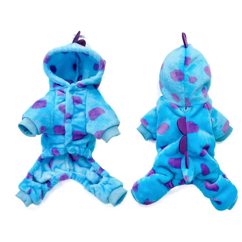 Dinosaur Flannel Pet Costume Soft Warm Four-Leg Jumpsuit for Dogs & Cats Cute Cosplay Outfit for Christmas New Year'S Party Button Closure Windproof Comfortable Green Fleece with 3D Spikes