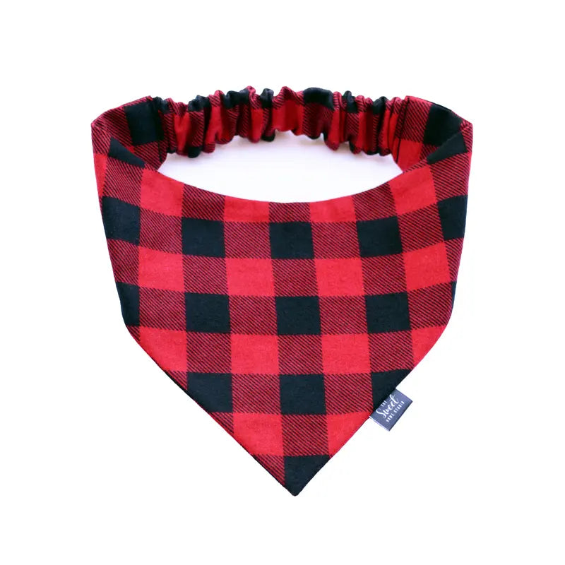 Plaid Scrunchie Dog Bandana, Handmade Stretchy Elastic Pet Bandana, Double Layer Durable Cotton Flannel Bandana for Small, Medium and Large Dogs, Gift for Dog, Made in the USA