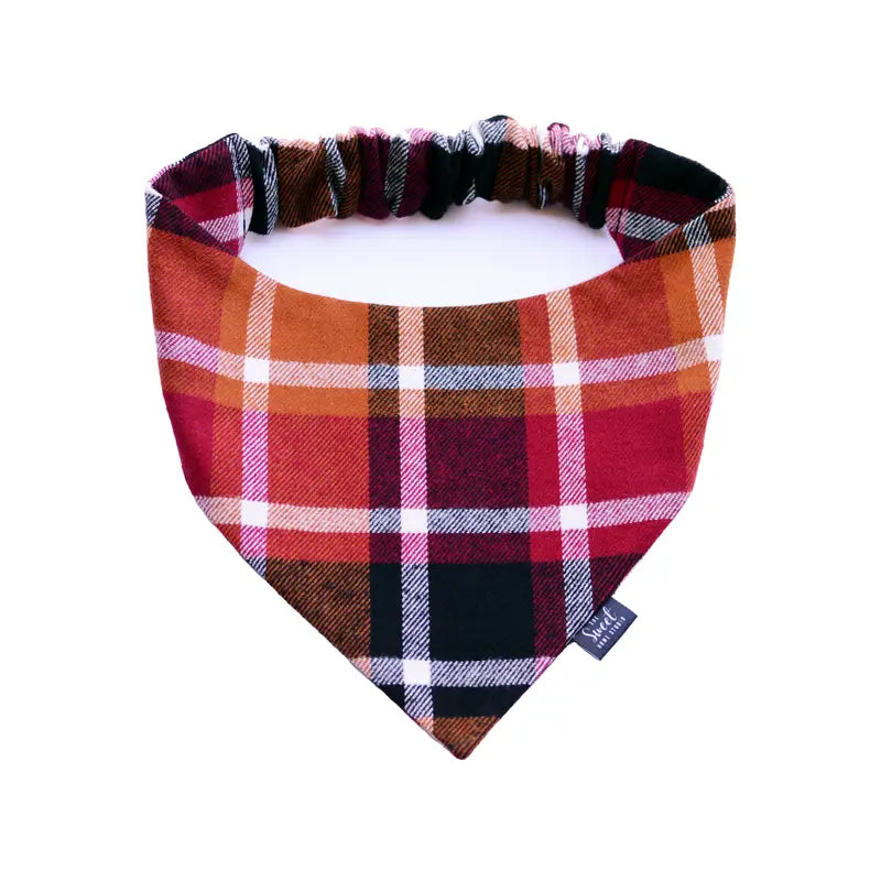 Plaid Scrunchie Dog Bandana, Handmade Stretchy Elastic Pet Bandana, Double Layer Durable Cotton Flannel Bandana for Small, Medium and Large Dogs, Gift for Dog, Made in the USA