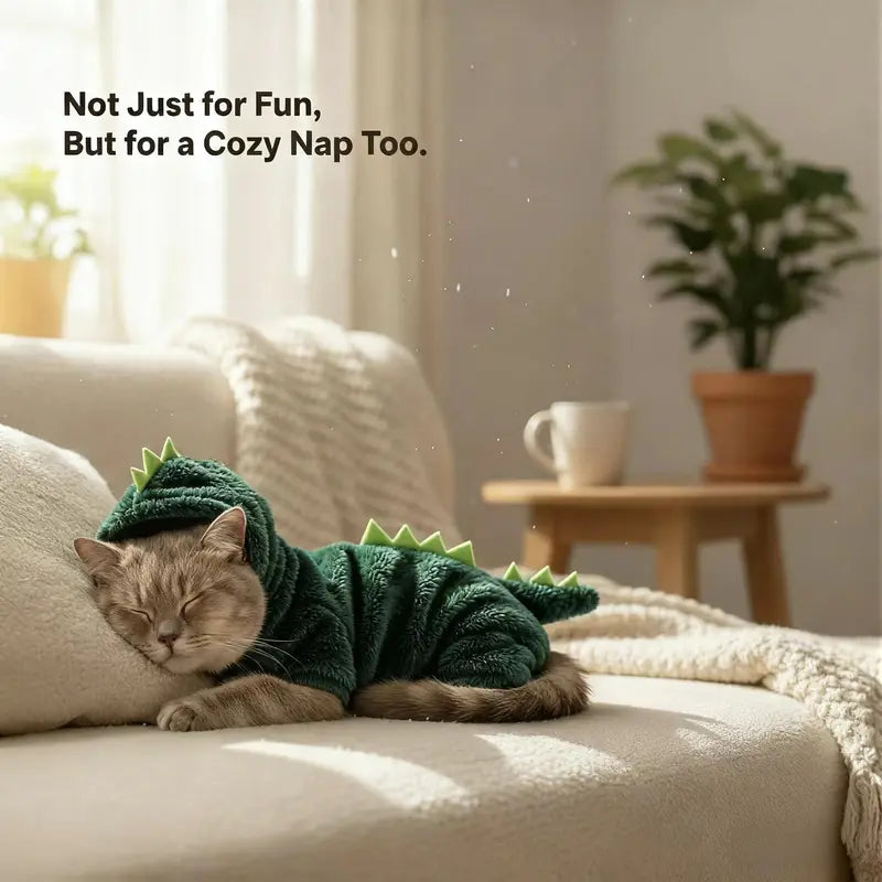 Dinosaur Flannel Pet Costume Soft Warm Four-Leg Jumpsuit for Dogs & Cats Cute Cosplay Outfit for Christmas New Year'S Party Button Closure Windproof Comfortable Green Fleece with 3D Spikes