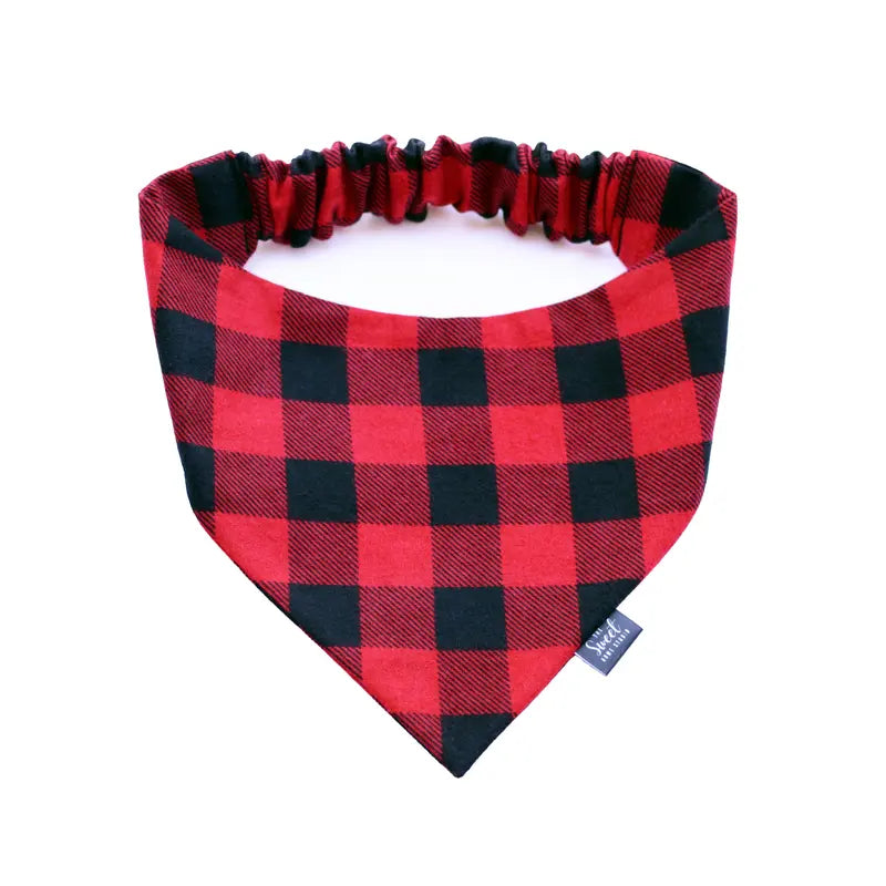 Plaid Scrunchie Dog Bandana, Handmade Stretchy Elastic Pet Bandana, Double Layer Durable Cotton Flannel Bandana for Small, Medium and Large Dogs, Gift for Dog, Made in the USA