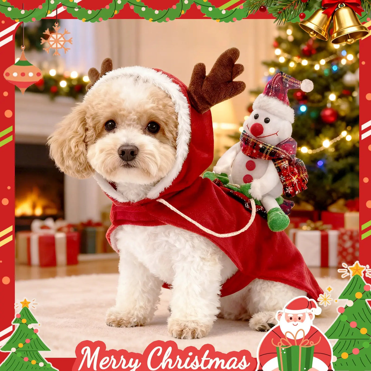 Winter Adjustable Christmas Dog Costume, Reindeer Design Pet, Thickened Warm Clothes for Medium Large Dogs, Festive Holiday Apparel for Poodle