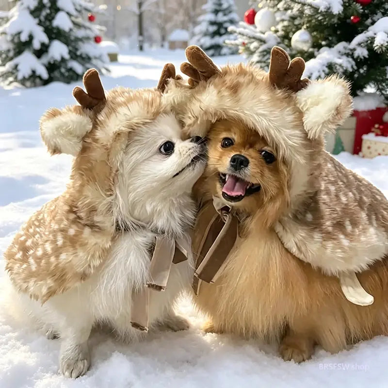 Weight-Based 1-Piece Reindeer Christmas Pet Costume, Soft Plush Winter Hoodie with Antlers, Cozy Warm Dog Coat for Small Dogs-Cats, Holiday Party Dress-Up Photo Props (Sports & Outdoor Clothing), One Piece