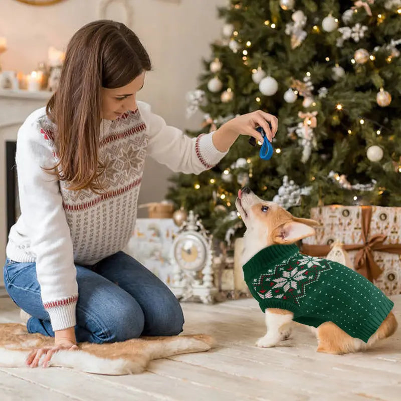 Kuoser Dog Cat Sweater, Holiday Christmas Snowflake Pet Warm Knitwear Dog Sweater Soft Puppy Clothing Dog Winter Coat, Dog Turtleneck Cold Weather Outfit Pullover for Small Medium Dogs Cats