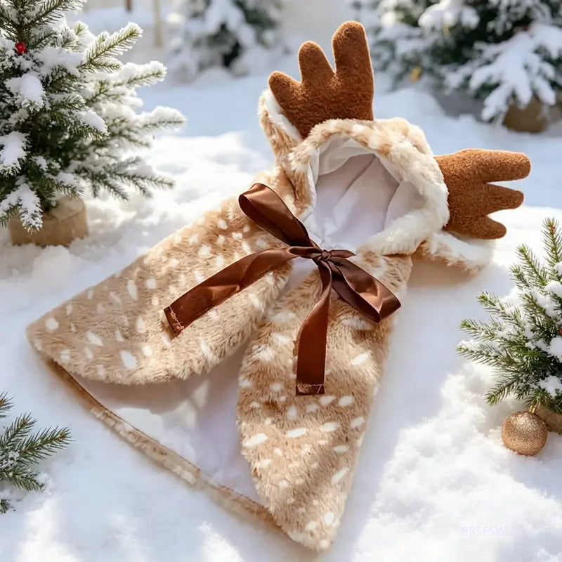 Weight-Based 1-Piece Reindeer Christmas Pet Costume, Soft Plush Winter Hoodie with Antlers, Cozy Warm Dog Coat for Small Dogs-Cats, Holiday Party Dress-Up Photo Props (Sports & Outdoor Clothing), One Piece