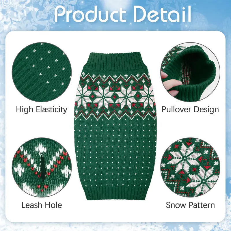 Kuoser Dog Cat Sweater, Holiday Christmas Snowflake Pet Warm Knitwear Dog Sweater Soft Puppy Clothing Dog Winter Coat, Dog Turtleneck Cold Weather Outfit Pullover for Small Medium Dogs Cats