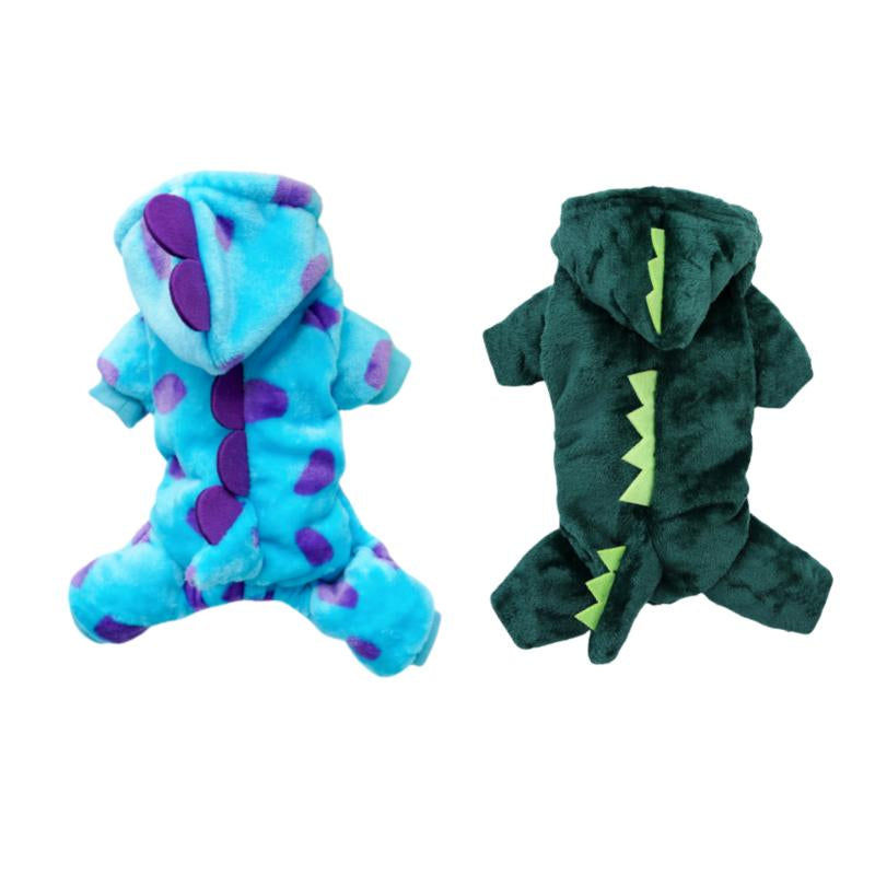 Dinosaur Flannel Pet Costume Soft Warm Four-Leg Jumpsuit for Dogs & Cats Cute Cosplay Outfit for Christmas New Year'S Party Button Closure Windproof Comfortable Green Fleece with 3D Spikes
