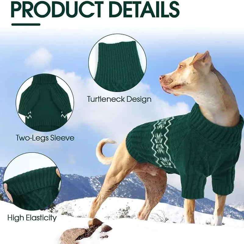 Kuoser Acrylic Nylon Pullover Dog Sweater - Multi-Size Pullover Coat for Large Dogs, Warm Cable Knit with Ribbed Cuffs, Secure Fit Christmas Winter Pet Apparel for Labrador Beagle (Green, Red)