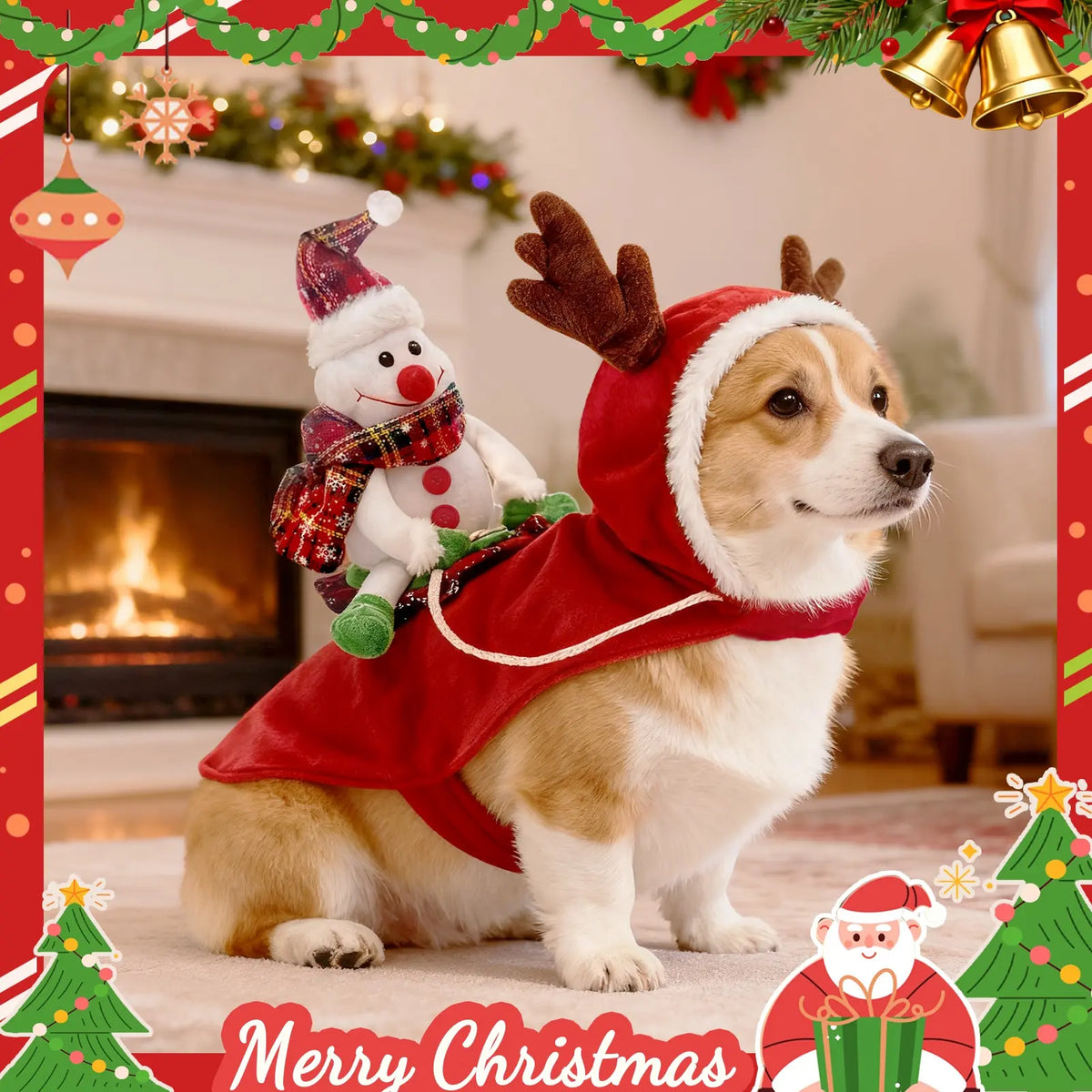 Winter Adjustable Christmas Dog Costume, Reindeer Design Pet, Thickened Warm Clothes for Medium Large Dogs, Festive Holiday Apparel for Poodle