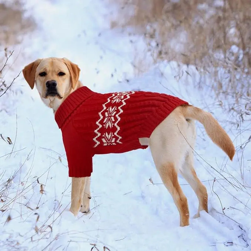 Kuoser Acrylic Nylon Pullover Dog Sweater - Multi-Size Pullover Coat for Large Dogs, Warm Cable Knit with Ribbed Cuffs, Secure Fit Christmas Winter Pet Apparel for Labrador Beagle (Green, Red)