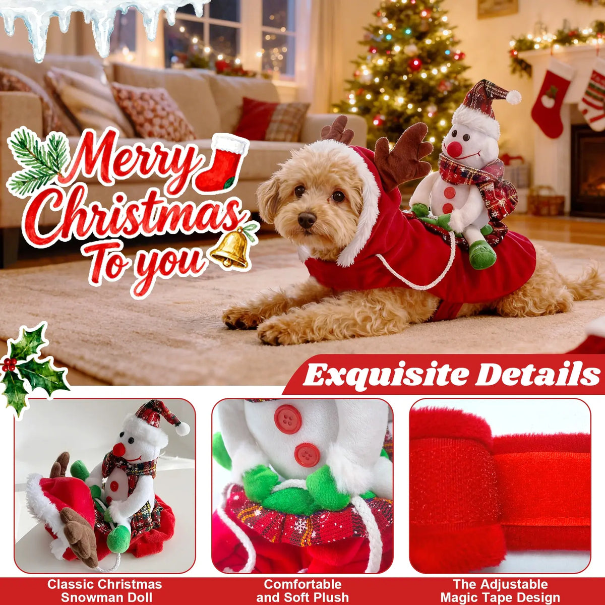 Winter Adjustable Christmas Dog Costume, Reindeer Design Pet, Thickened Warm Clothes for Medium Large Dogs, Festive Holiday Apparel for Poodle