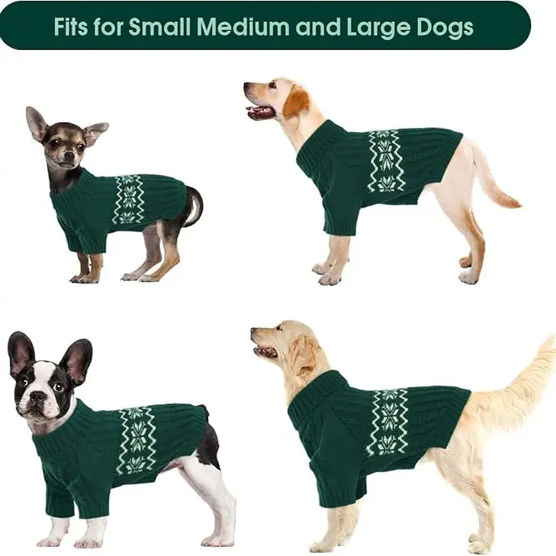 Kuoser Acrylic Nylon Pullover Dog Sweater - Multi-Size Pullover Coat for Large Dogs, Warm Cable Knit with Ribbed Cuffs, Secure Fit Christmas Winter Pet Apparel for Labrador Beagle (Green, Red)