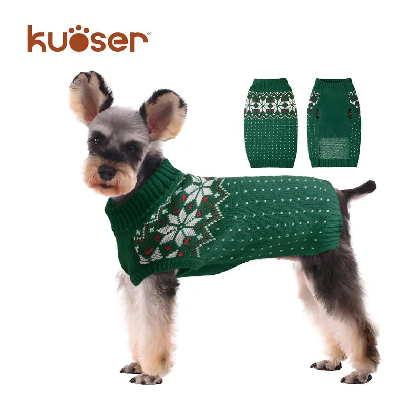 Kuoser Dog Cat Sweater, Holiday Christmas Snowflake Pet Warm Knitwear Dog Sweater Soft Puppy Clothing Dog Winter Coat, Dog Turtleneck Cold Weather Outfit Pullover for Small Medium Dogs Cats