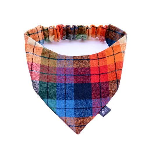 Plaid Scrunchie Dog Bandana, Handmade Stretchy Elastic Pet Bandana, Double Layer Durable Cotton Flannel Bandana for Small, Medium and Large Dogs, Gift for Dog, Made in the USA