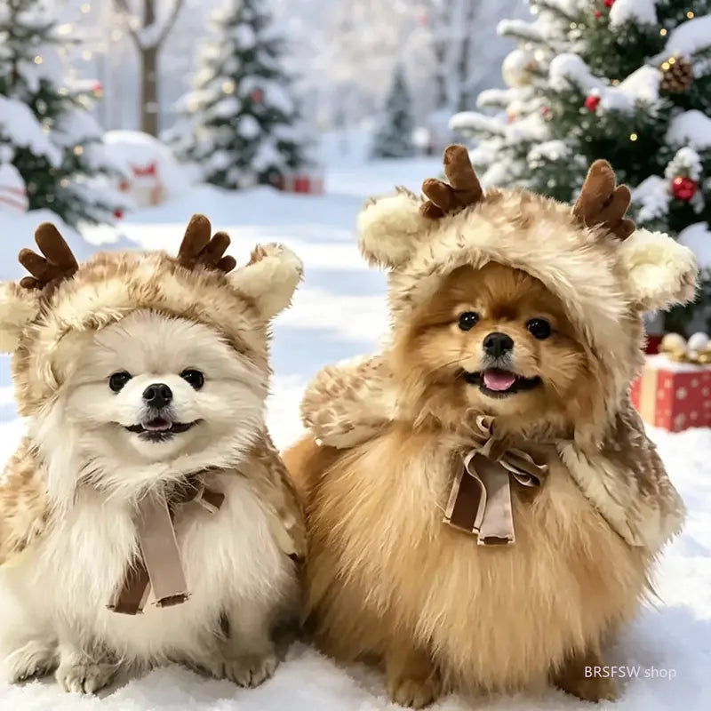 Weight-Based 1-Piece Reindeer Christmas Pet Costume, Soft Plush Winter Hoodie with Antlers, Cozy Warm Dog Coat for Small Dogs-Cats, Holiday Party Dress-Up Photo Props (Sports & Outdoor Clothing), One Piece