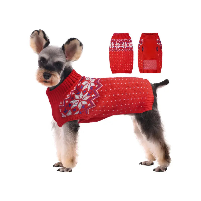 Kuoser Dog Cat Sweater, Holiday Christmas Snowflake Pet Warm Knitwear Dog Sweater Soft Puppy Clothing Dog Winter Coat, Dog Turtleneck Cold Weather Outfit Pullover for Small Medium Dogs Cats