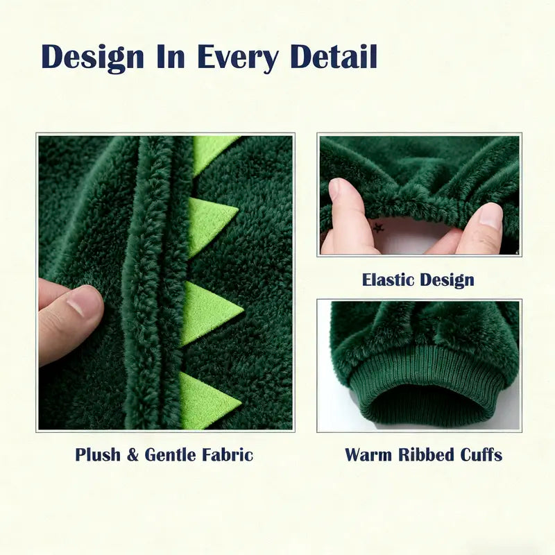 Dinosaur Flannel Pet Costume Soft Warm Four-Leg Jumpsuit for Dogs & Cats Cute Cosplay Outfit for Christmas New Year'S Party Button Closure Windproof Comfortable Green Fleece with 3D Spikes