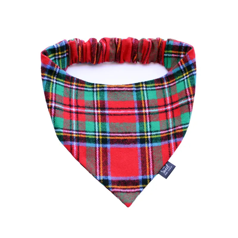 Plaid Scrunchie Dog Bandana, Handmade Stretchy Elastic Pet Bandana, Double Layer Durable Cotton Flannel Bandana for Small, Medium and Large Dogs, Gift for Dog, Made in the USA